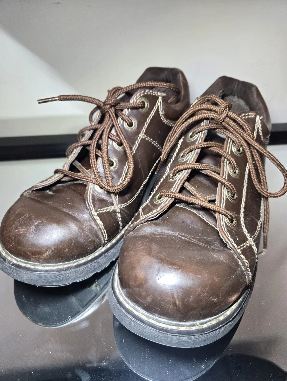 Airwalk 90s Chunky Platform Oxford Ankle Boots Women's 8.5 Brown Y2k